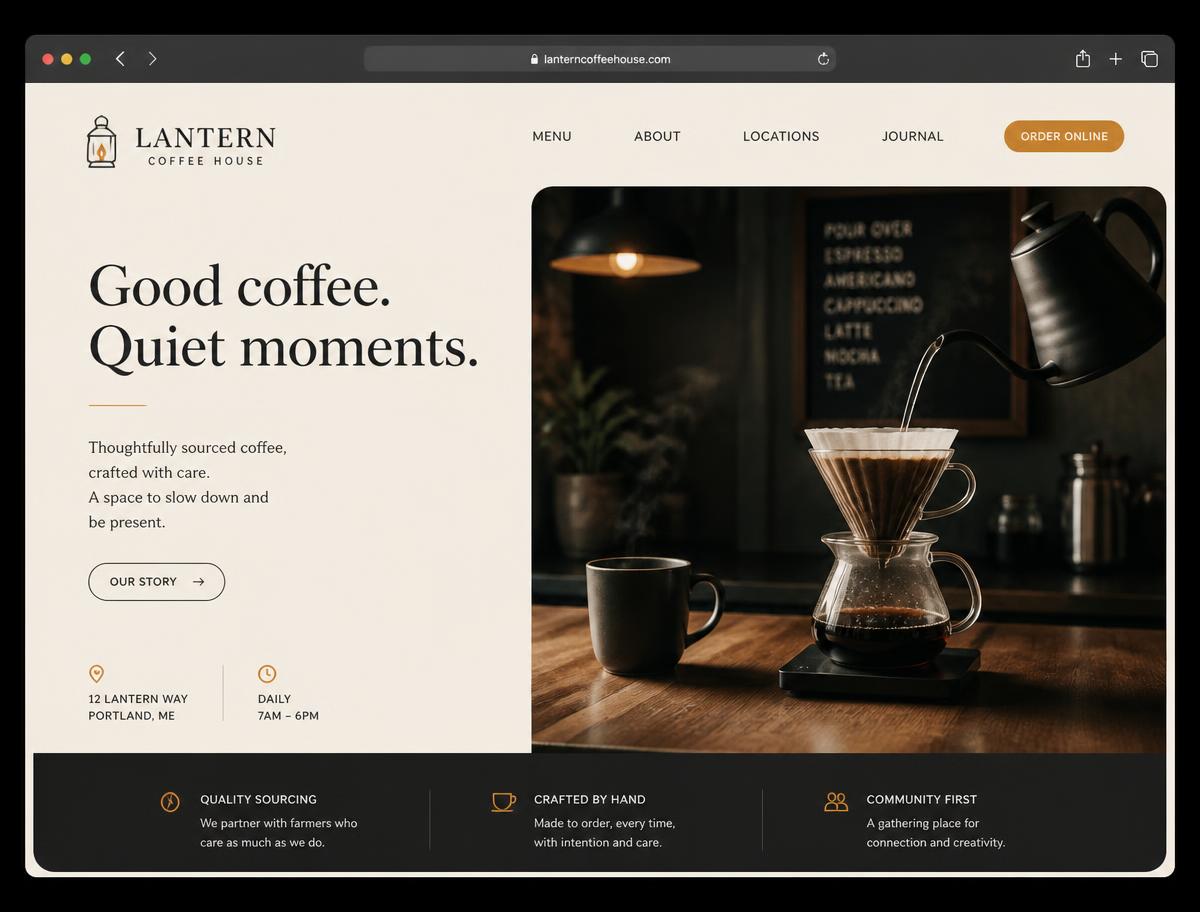Concept website design for Lantern Coffee House