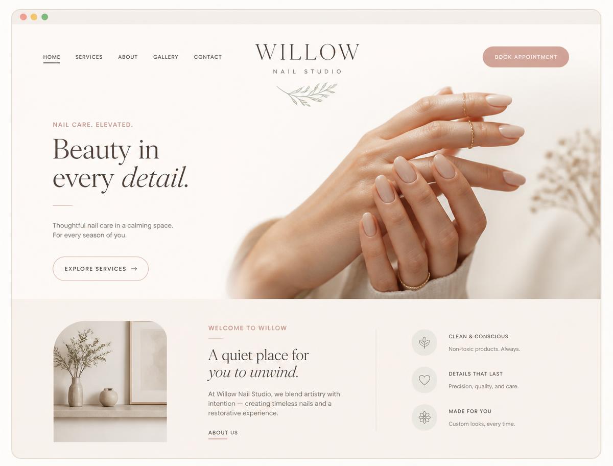 Concept website design for Willow Salon & Spa